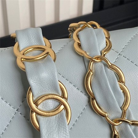 Ch*el flap bag lambskin gold tone metal blue as5176