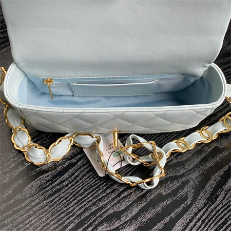 Ch*el flap bag lambskin gold tone metal blue as5176