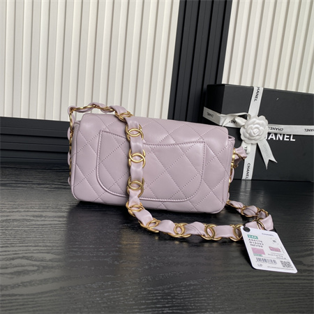 Ch*el flap bag lambskin gold tone metal purple as5176
