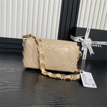 Ch*el flap bag lambskin gold tone metal beige as5176