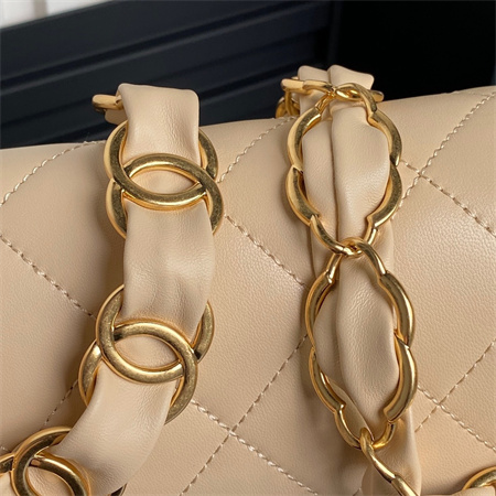 Ch*el flap bag lambskin gold tone metal beige as5176