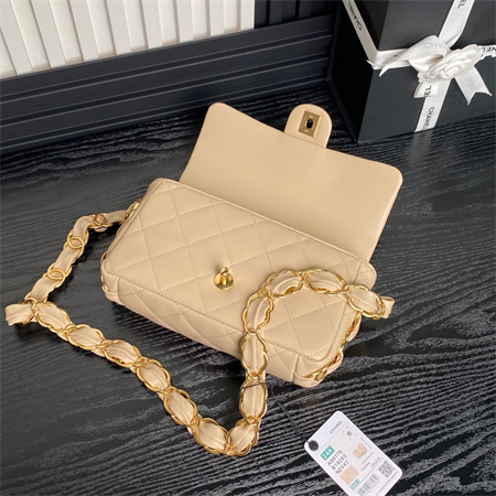 Ch*el flap bag lambskin gold tone metal beige as5176