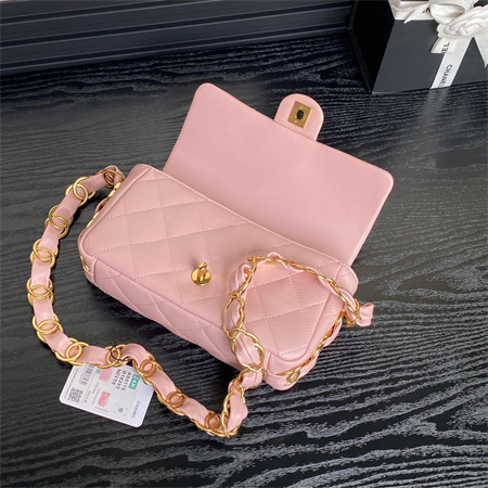 Ch*el flap bag lambskin gold tone metal pink as5176