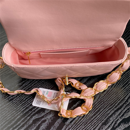 Ch*el flap bag lambskin gold tone metal pink as5176