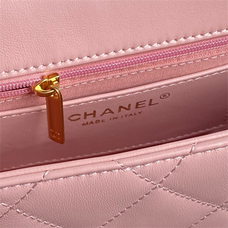 Ch*el flap bag lambskin gold tone metal pink as5176