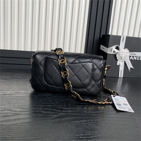 Ch*el flap bag lambskin gold tone metal black as5176
