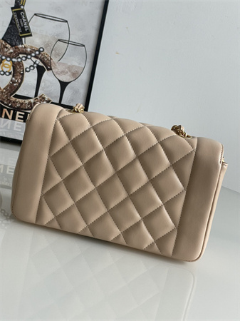 Ch*el vintage flap bag lambskin gold tone metal beige a2221