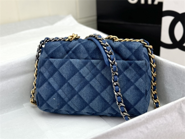 Ch*el 19 bag denim fabric gold tone as1160