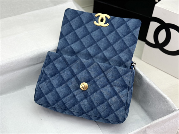 Ch*el 19 bag denim fabric gold tone as1160