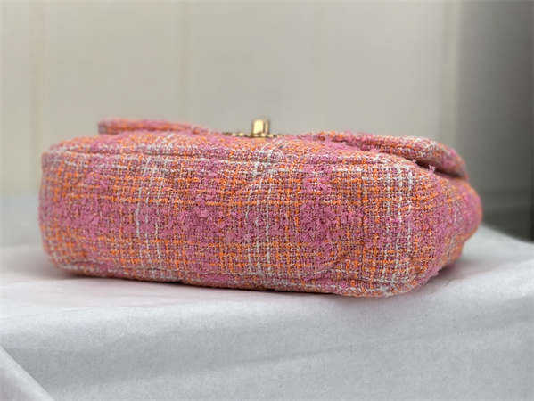 Ch*el 19 bag tweed gold tone pink as1160