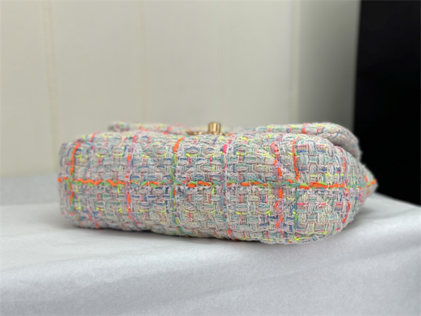 Ch*el 19 bag tweed gold tone multicolor as1160