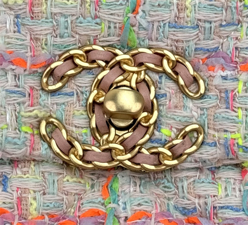 Ch*el 19 bag tweed gold tone multicolor as1160