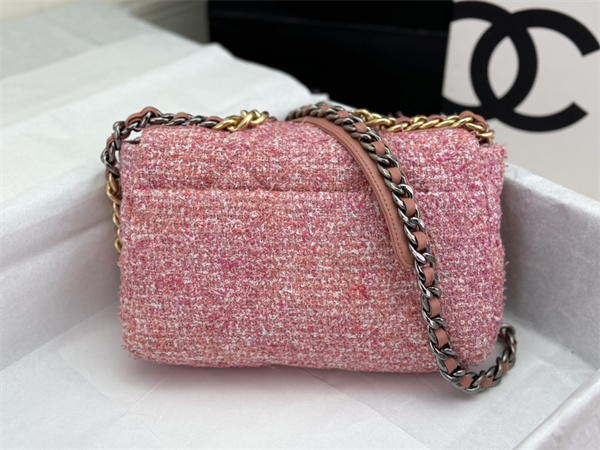 Ch*el 19 bag tweed gold tone pink as1160