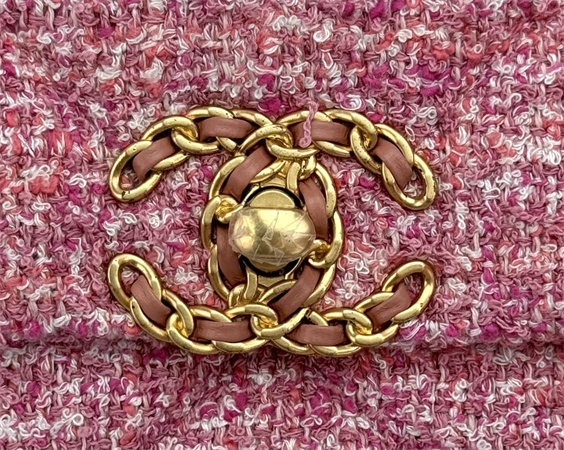 Ch*el 19 bag tweed gold tone pink as1160