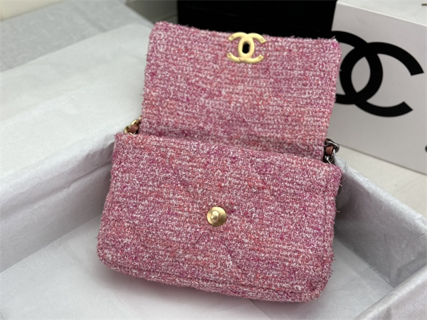 Ch*el 19 bag tweed gold tone pink as1160