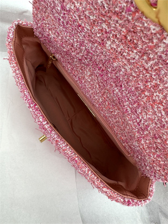 Ch*el 19 bag tweed gold tone pink as1160