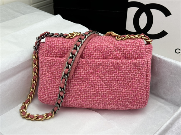 Ch*el 19 bag tweed gold tone pink as1160