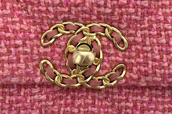 Ch*el 19 bag tweed gold tone pink as1160