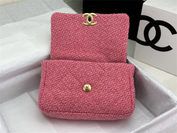 Ch*el 19 bag tweed gold tone pink as1160