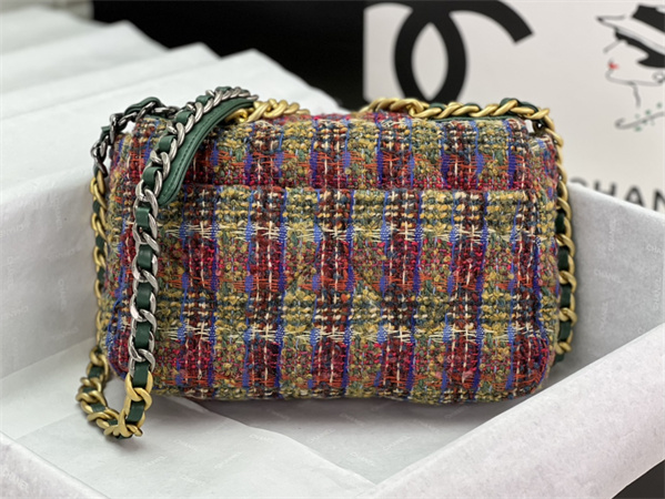 Ch*el 19 bag tweed gold tone multicolor as1160