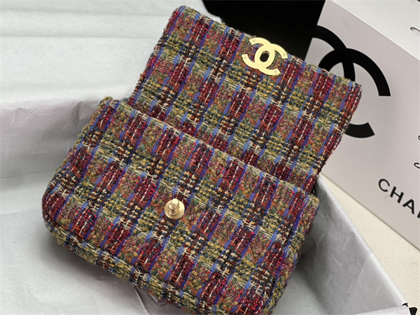 Ch*el 19 bag tweed gold tone multicolor as1160