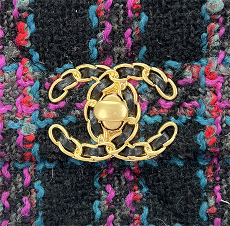 Ch*el 19 bag tweed gold tone multicolor as1160