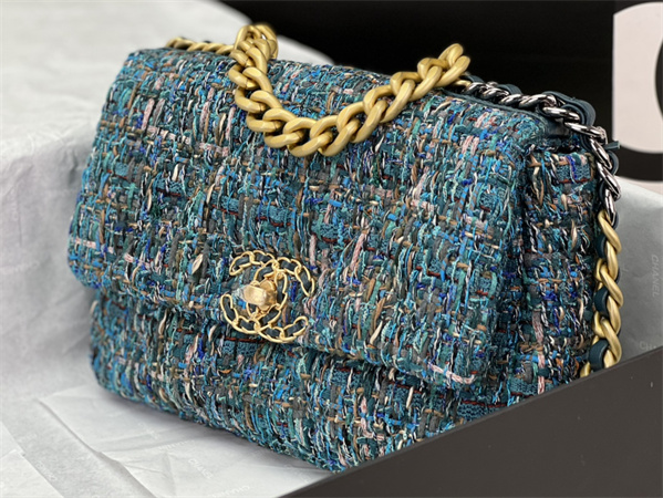 Ch*el 19 bag tweed gold tone multicolor as1160
