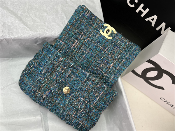 Ch*el 19 bag tweed gold tone multicolor as1160