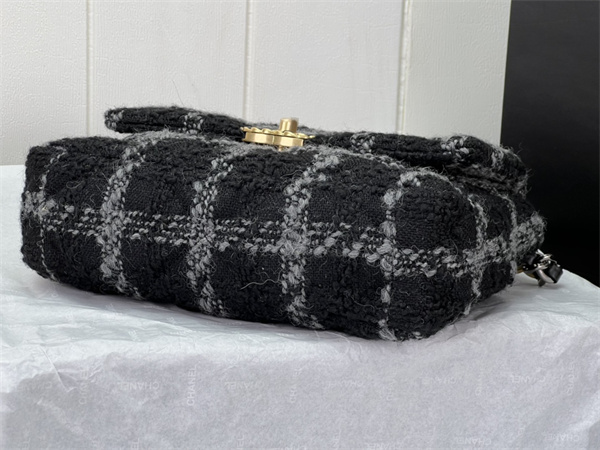 Ch*el 19 bag tweed gold tone black/grey as1160
