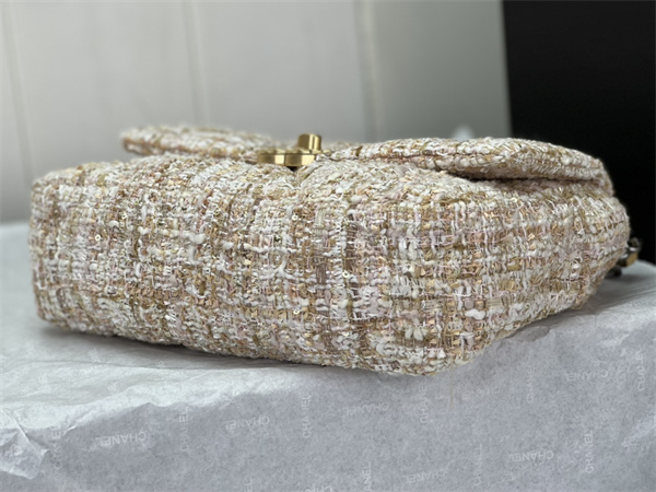 Ch*el 19 bag tweed gold tone beige as1160
