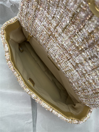Ch*el 19 bag tweed gold tone beige as1160