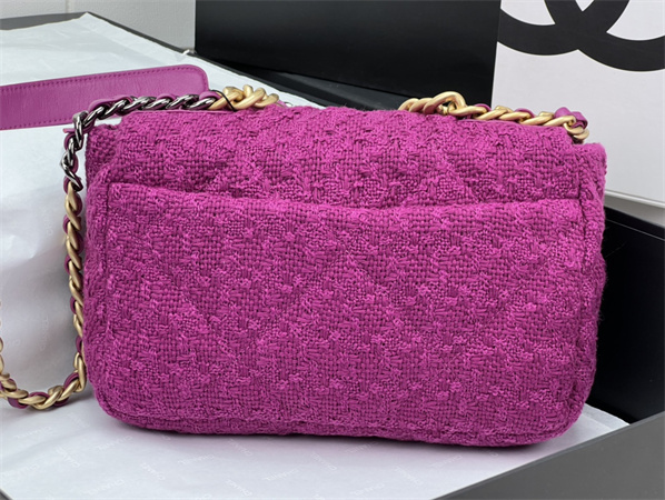 Ch*el 19 bag tweed gold tone fuchsia as1160