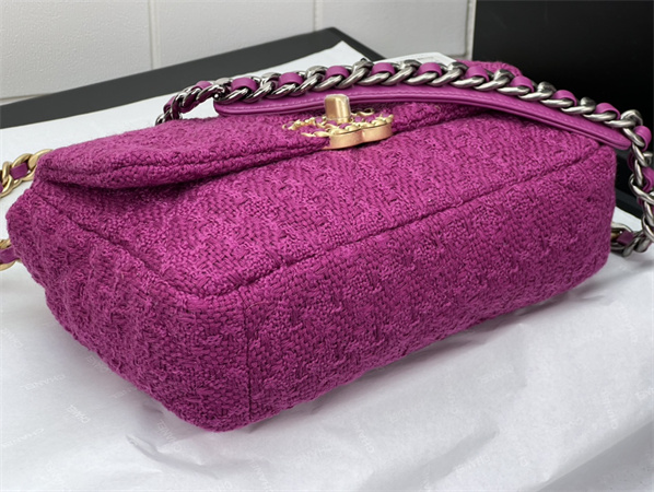 Ch*el 19 bag tweed gold tone fuchsia as1160
