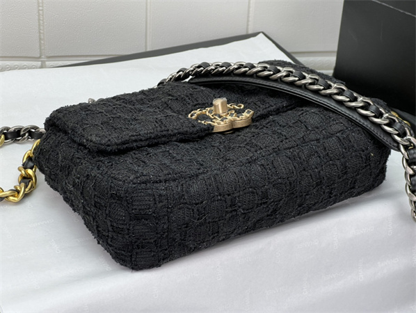 Ch*el 19 bag tweed gold tone black as1160