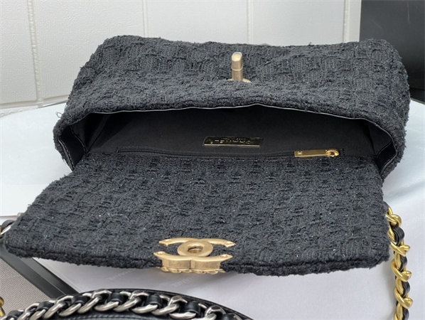 Ch*el 19 bag tweed gold tone black as1160
