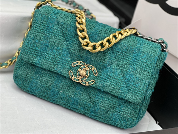 Ch*el 19 bag tweed gold tone green as1160