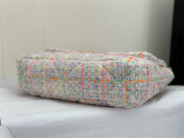 large Ch*el 19 bag tweed gold tone multicolor as1161