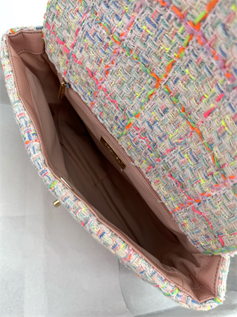 large Ch*el 19 bag tweed gold tone multicolor as1161