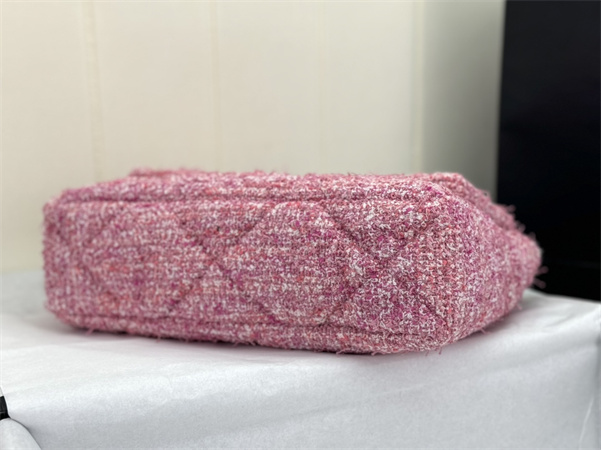 large Ch*el 19 bag tweed gold tone multicolor as1161