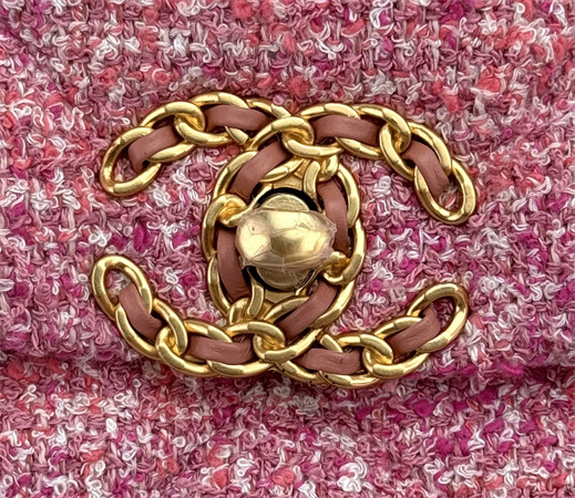 large Ch*el 19 bag tweed gold tone multicolor as1161