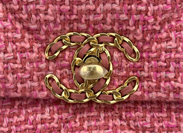 large Ch*el 19 bag tweed gold tone multicolor as1161