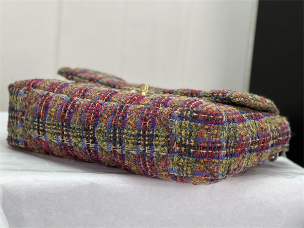 large Ch*el 19 bag tweed gold tone multicolor as1161