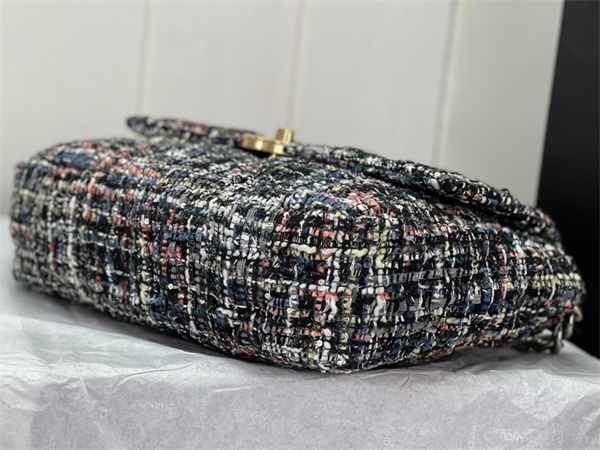 large Ch*el 19 bag tweed gold tone multicolor as1161