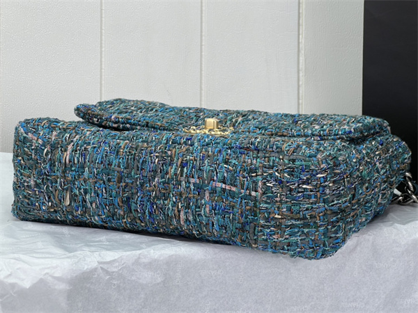 large Ch*el 19 bag tweed gold tone multicolor as1161