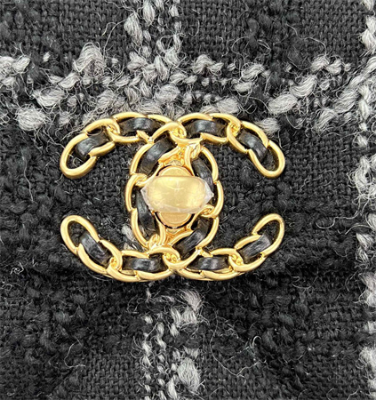 large Ch*el 19 bag tweed gold tone black/grey as1161