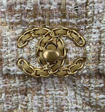 large Ch*el 19 bag tweed gold tone beige as1161