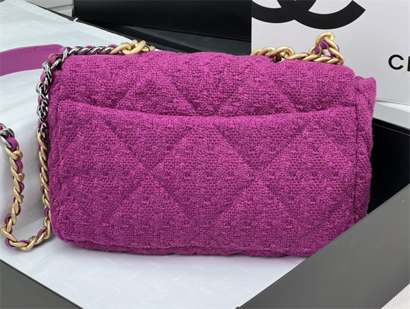 large Ch*el 19 bag tweed gold tone fuchsia as1161