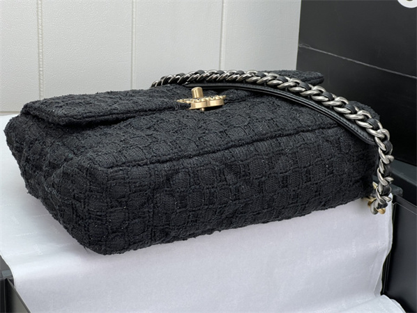 large Ch*el 19 bag tweed gold tone black as1161