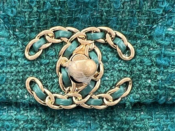 large Ch*el 19 bag tweed gold tone green as1161