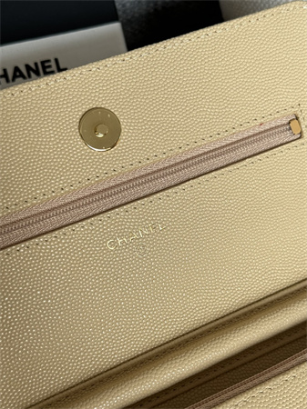 Ch*el wallet on chain grained calfskin gold tone metal beige ap0250